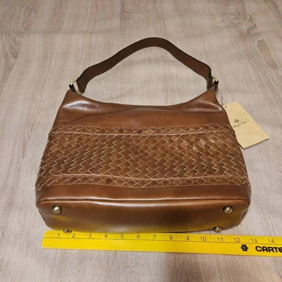 Patricia Nash Winnett Vintage Distressed Woven Leather Hobo Bag Cognac-NWT - Picture 10 of 12